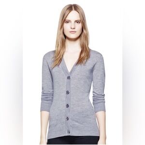 Tory Burch Light Gray Wool V-Neck Simone Cardigan